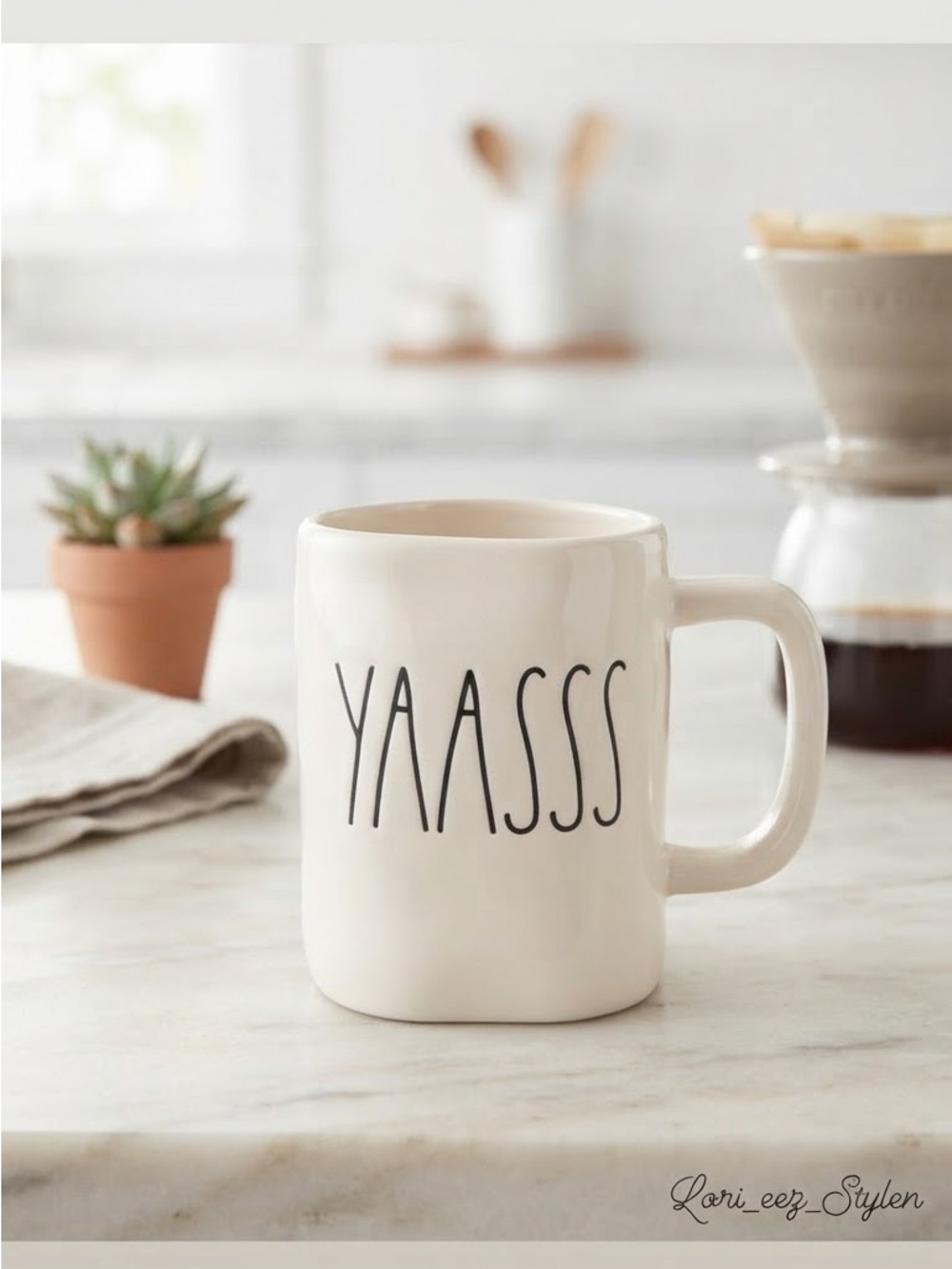 Rae Dunn YAASSS Cream Ceramic Mug